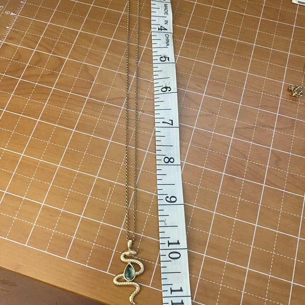 Lucky Brand Gold Snake Necklace with Green Gemstone - Picture 4 of 4